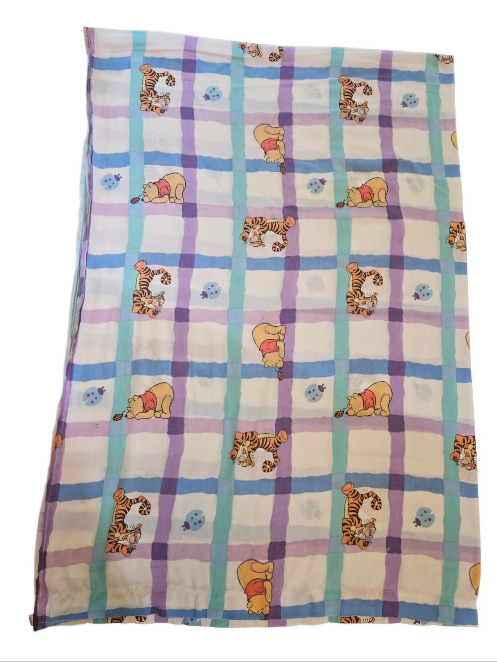 Vintage 90's Disney Winnie The Pooh & Tigger Lady Bug Plaid Twin Flat Sheet